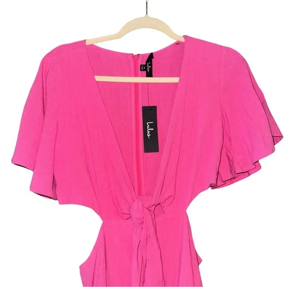 NWT LULU’S Perfect Day for Love Pink Cutout Tie-Front Mini Dress Size Medium - Picture 6 of 14